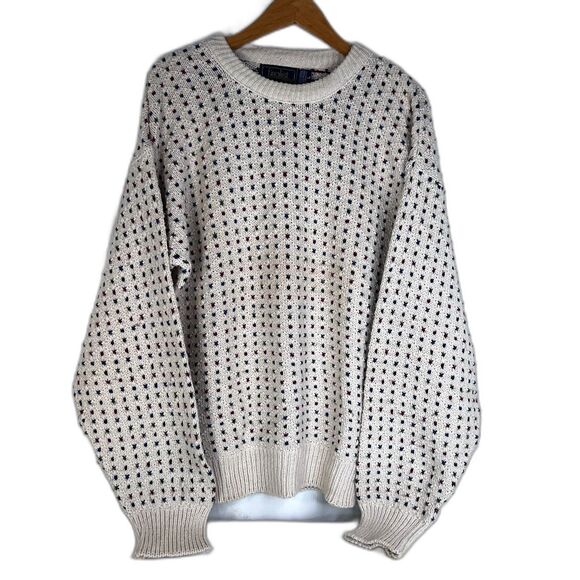Finalist Crewneck Sweater Fisherman Knit VTG 100% Cotton USA Preppy Grandpa LG - Picture 1 of 7